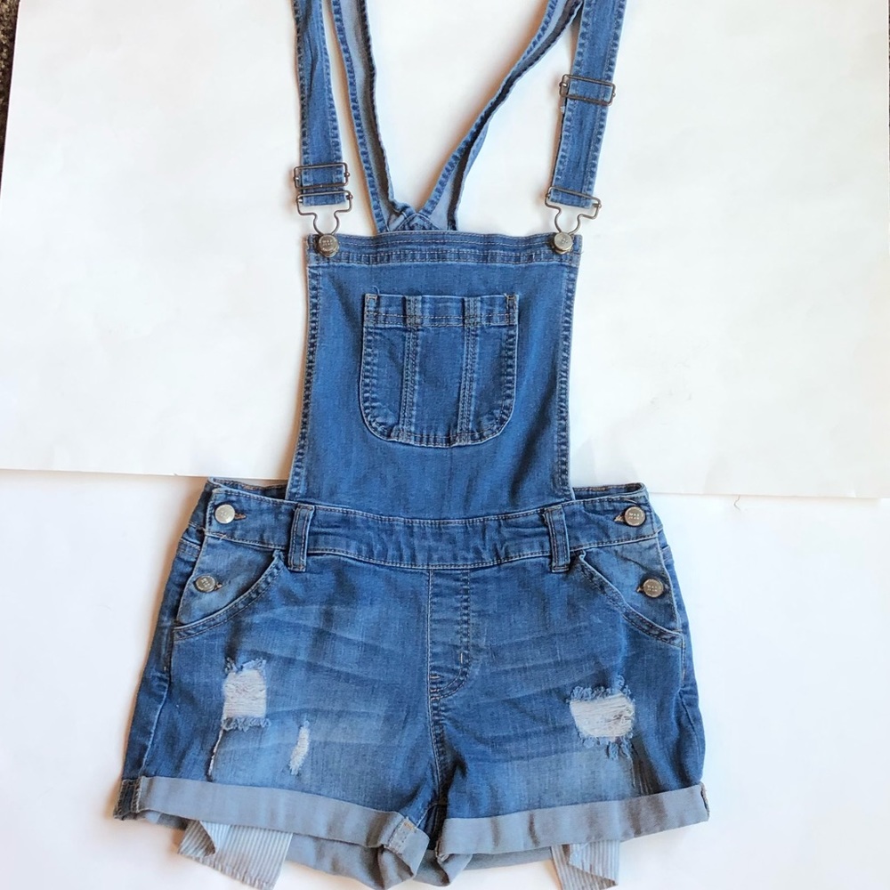 Wax Jean Distressed Denim Overalls Size Medium